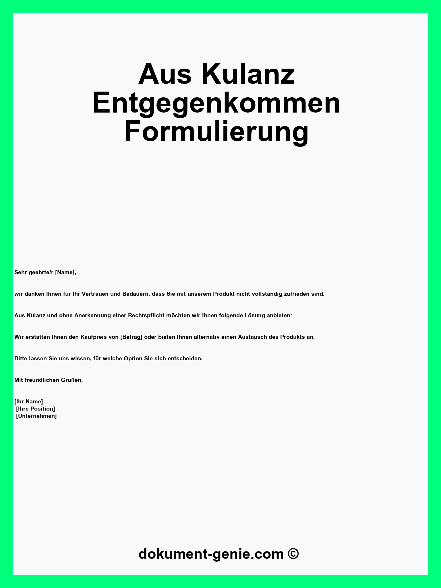 Aus Kulanz Entgegenkommen Formulierung - PDF - Word