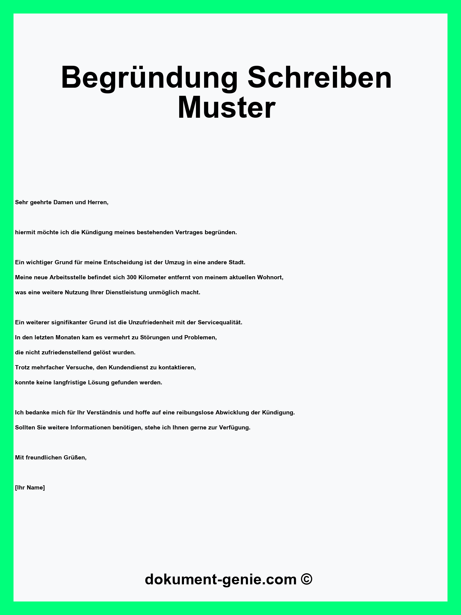 Begründung Schreiben Muster - Word - PDF