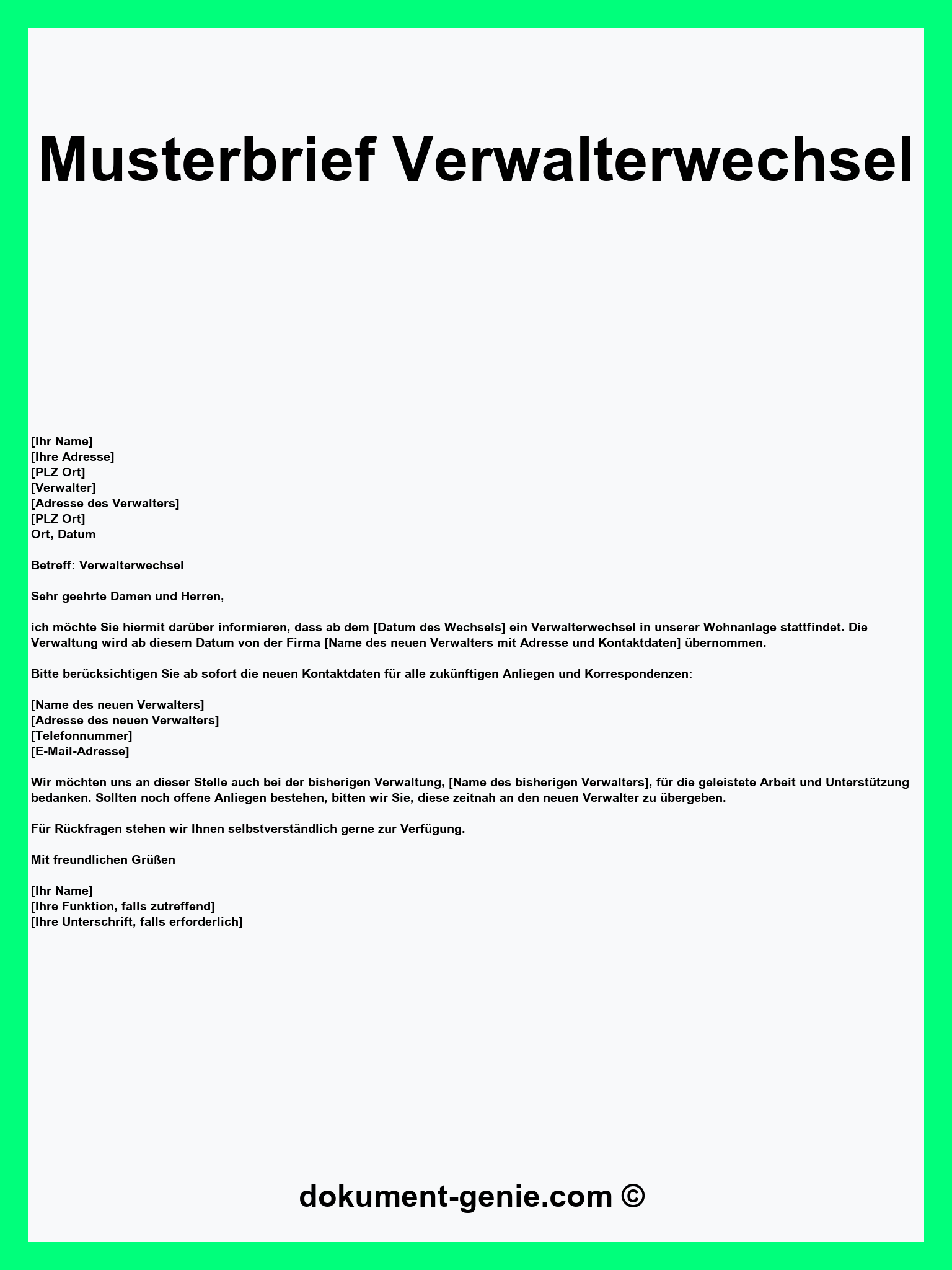 Musterbrief Verwalterwechsel - PDF - Word