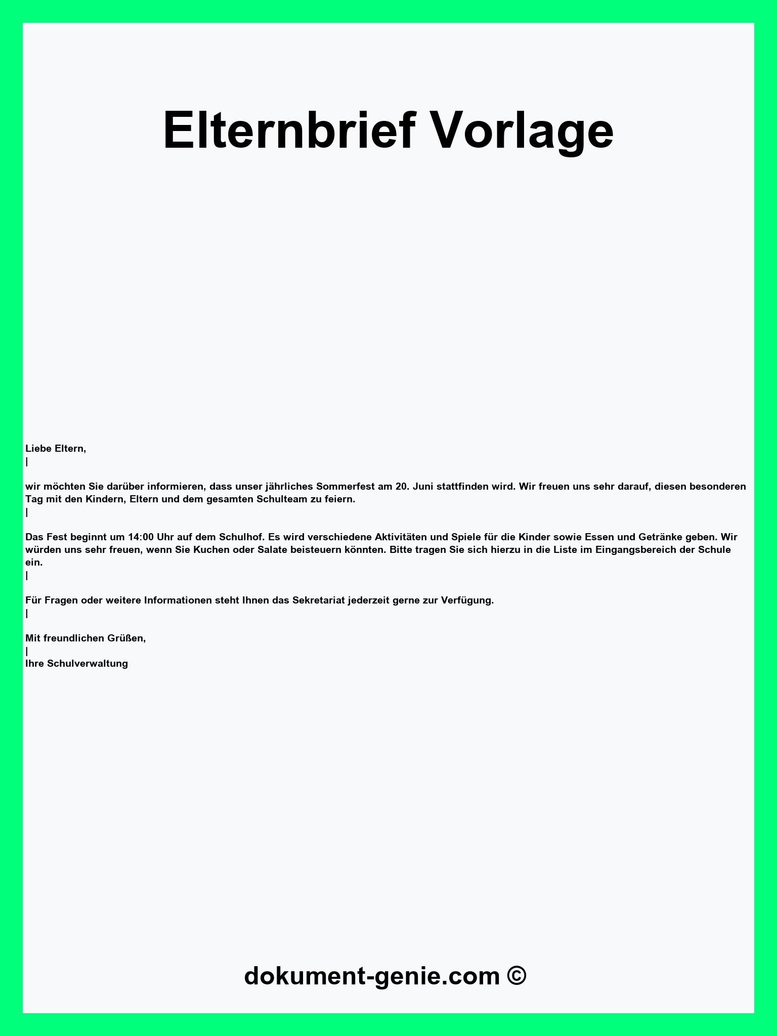 Elternbrief Vorlage - PDF - Word