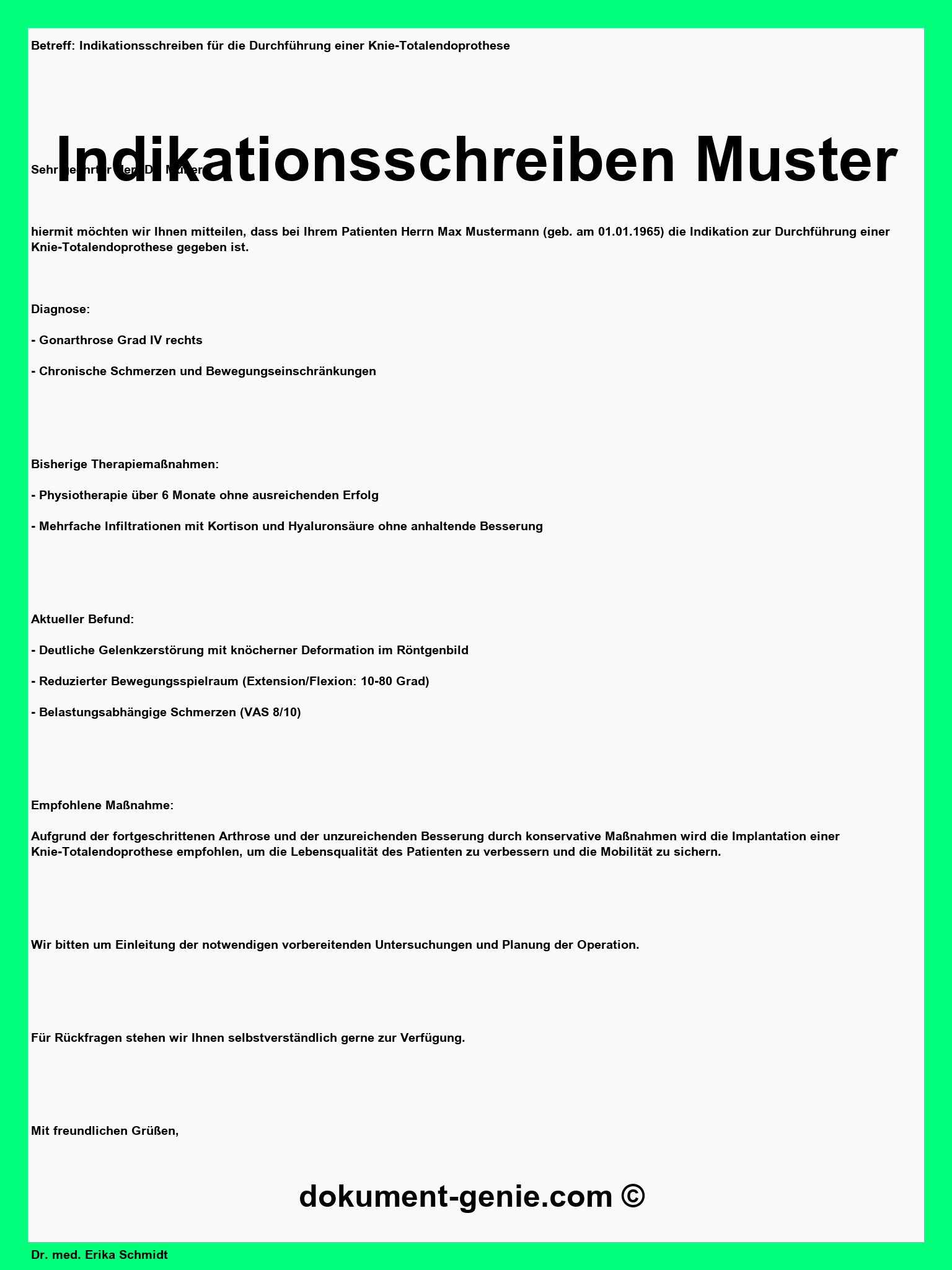 Indikationsschreiben Muster - PDF - Word