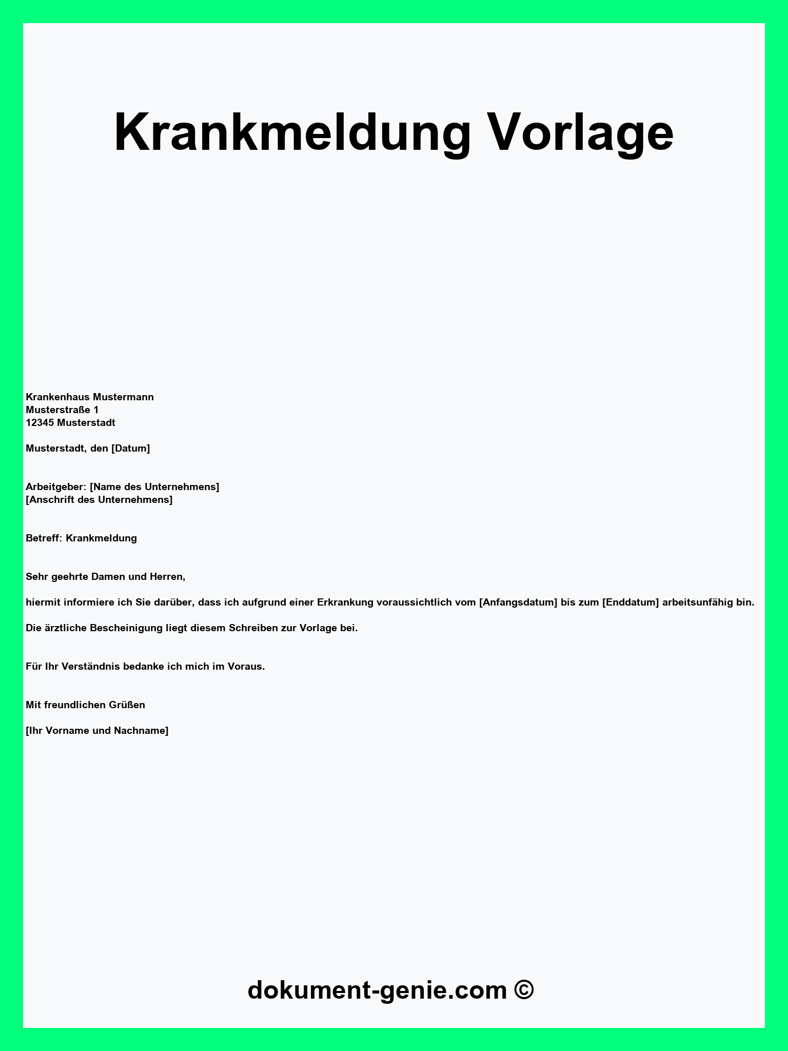Krankmeldung Vorlage - Word - PDF