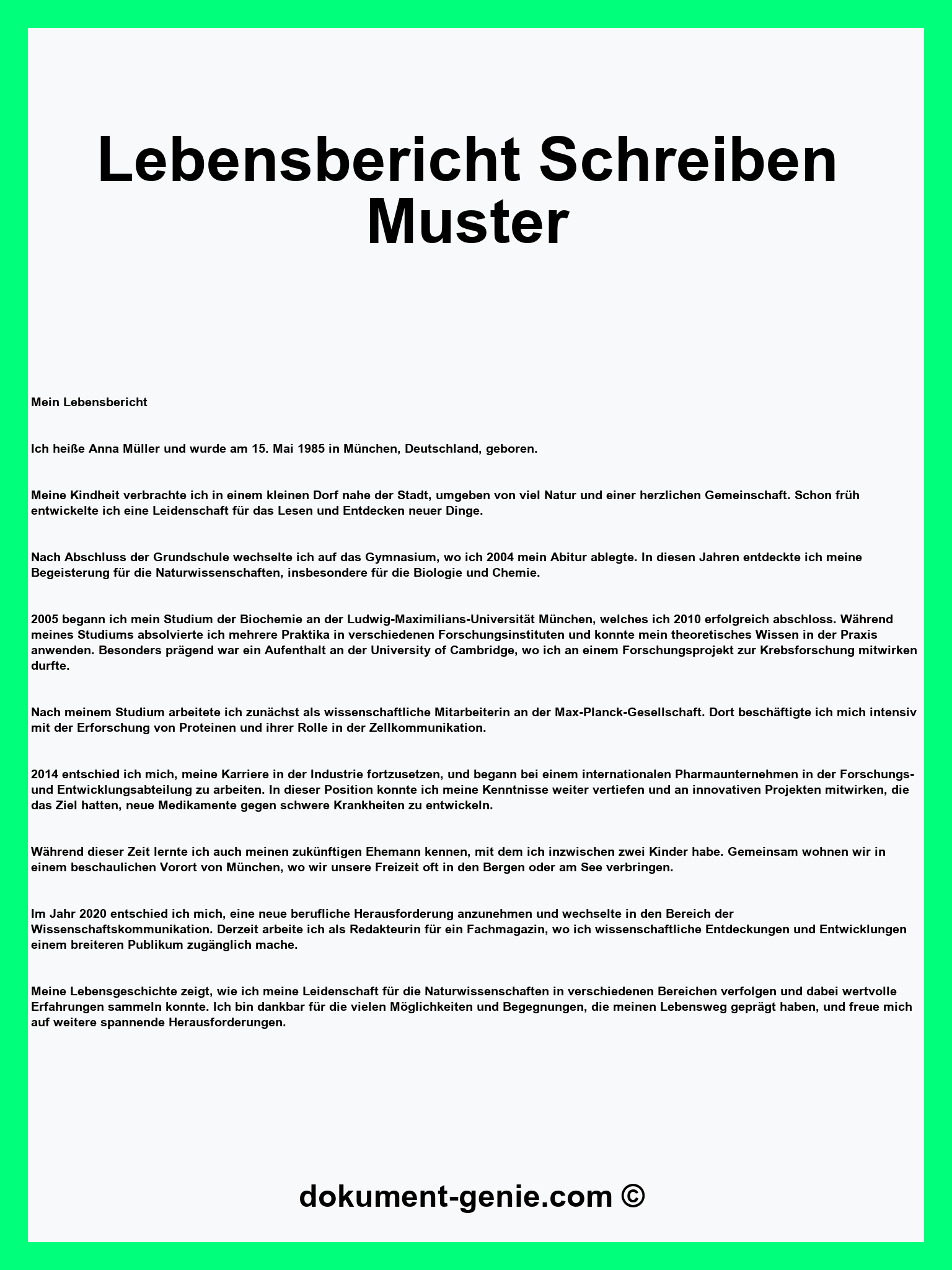 Lebensbericht Schreiben Muster - Word - PDF