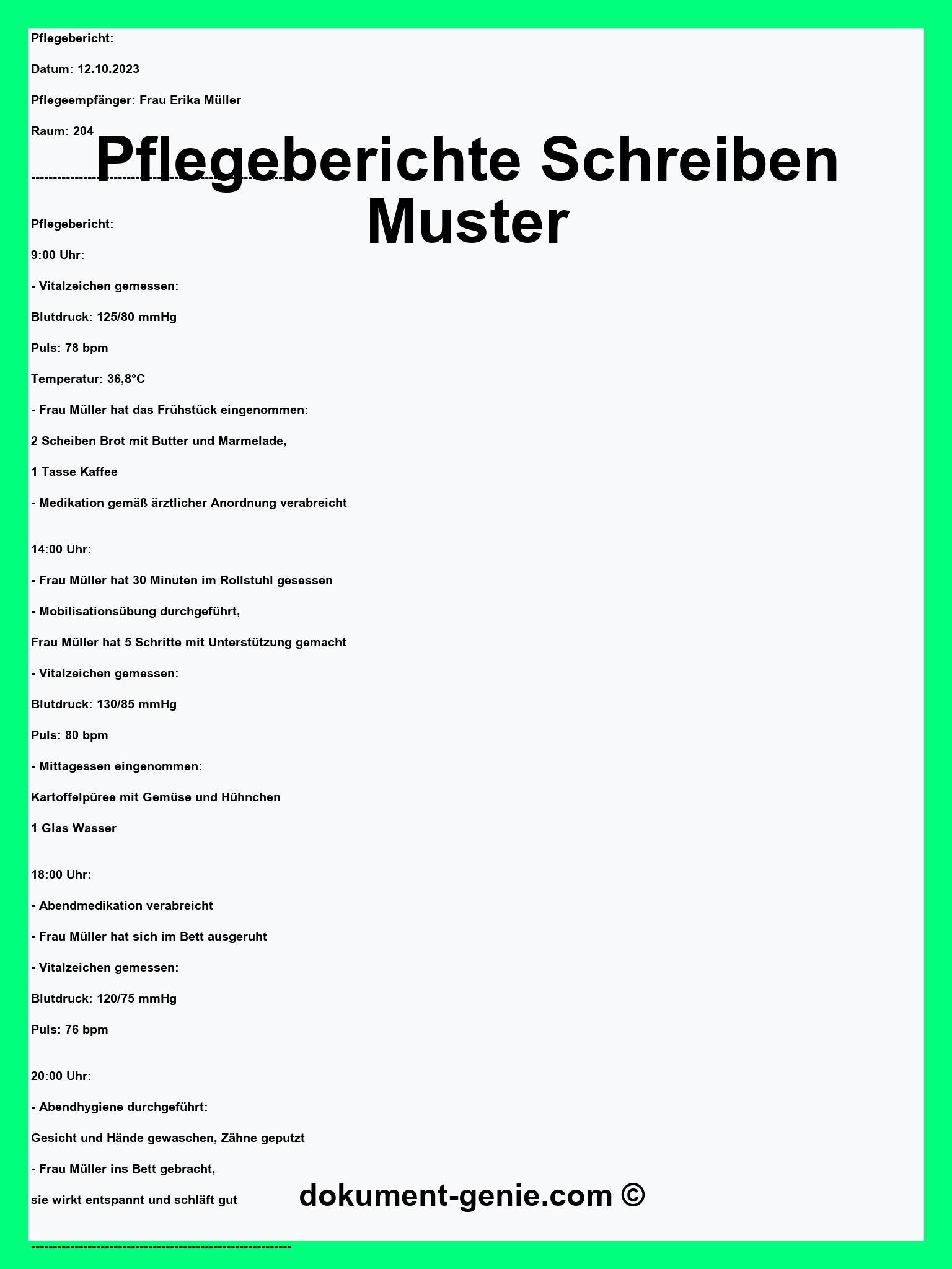 Pflegeberichte Schreiben Muster - Word - PDF