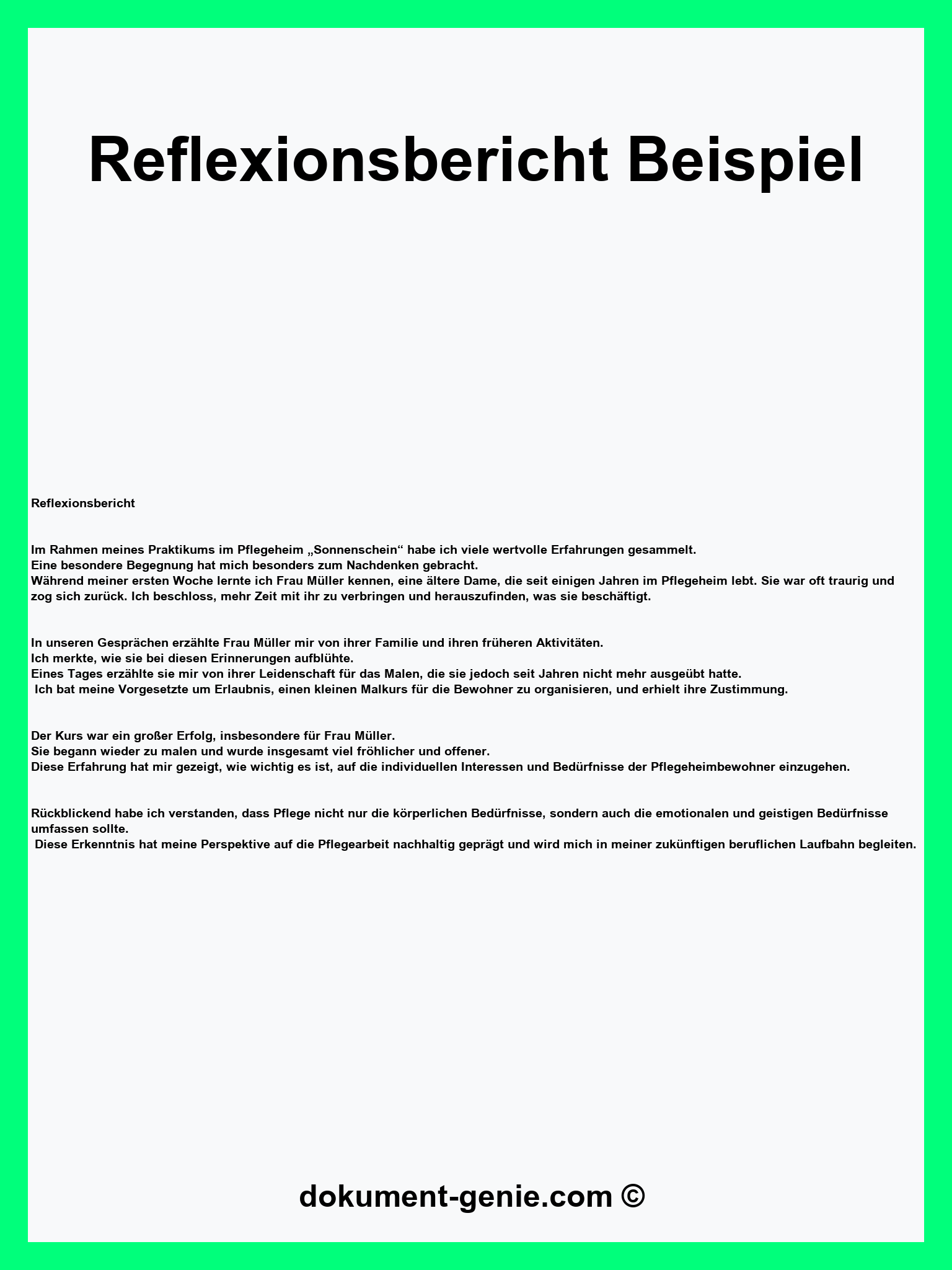 Reflexionsbericht Beispiel - PDF - Word