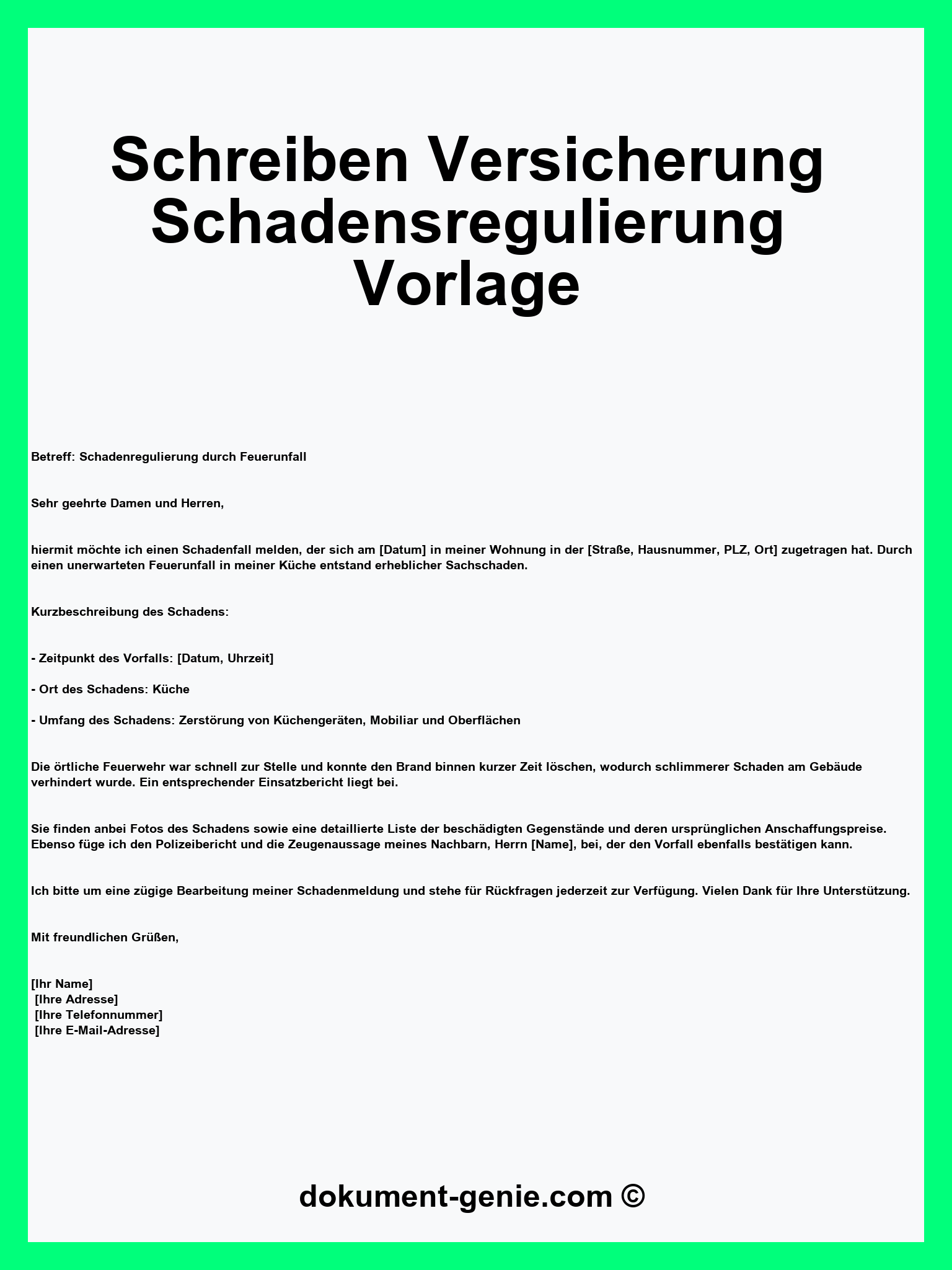 Schreiben Versicherung Schadensregulierung Vorlage - Word - PDF