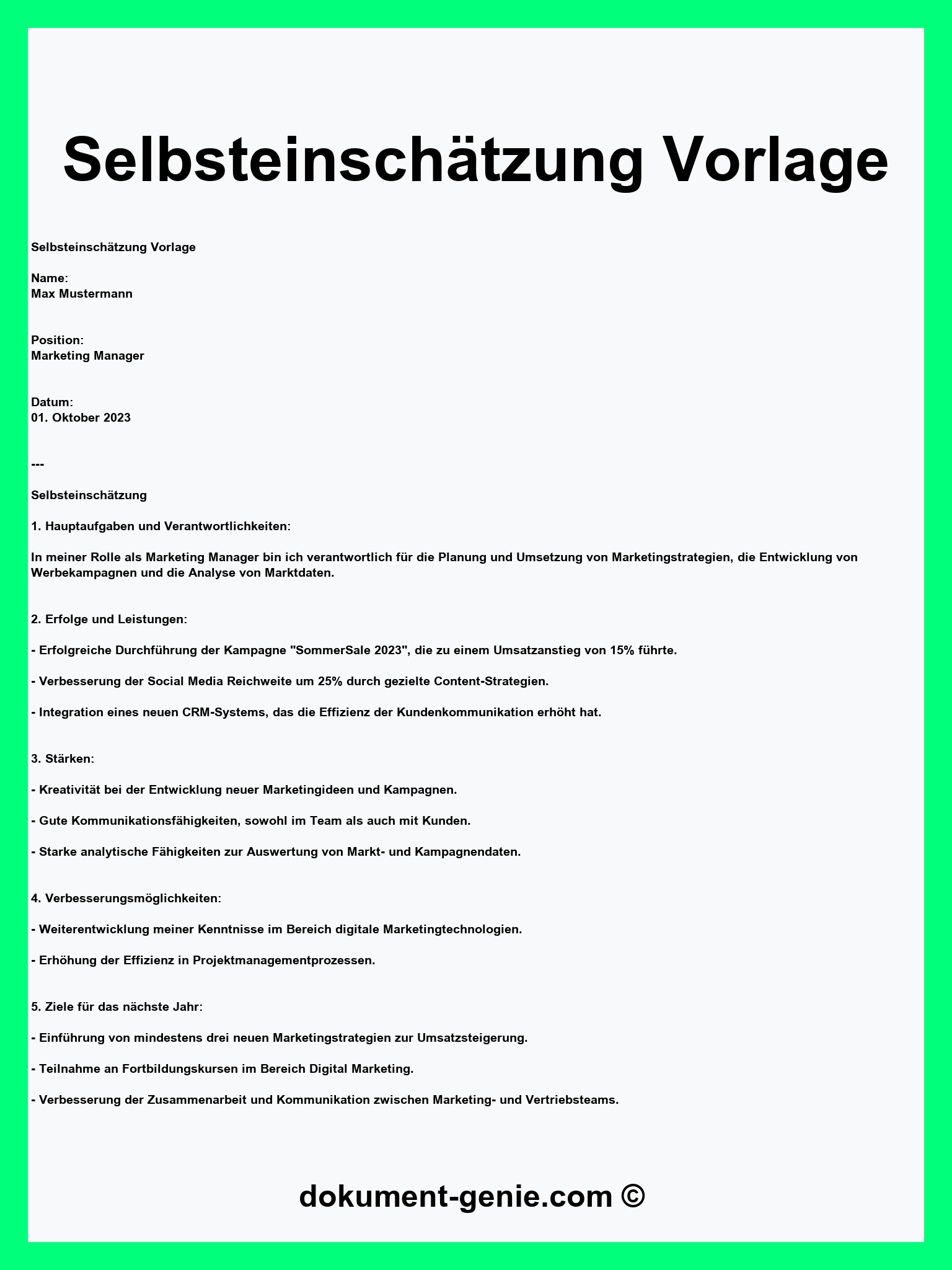 Selbsteinschätzung Vorlage - Word - PDF