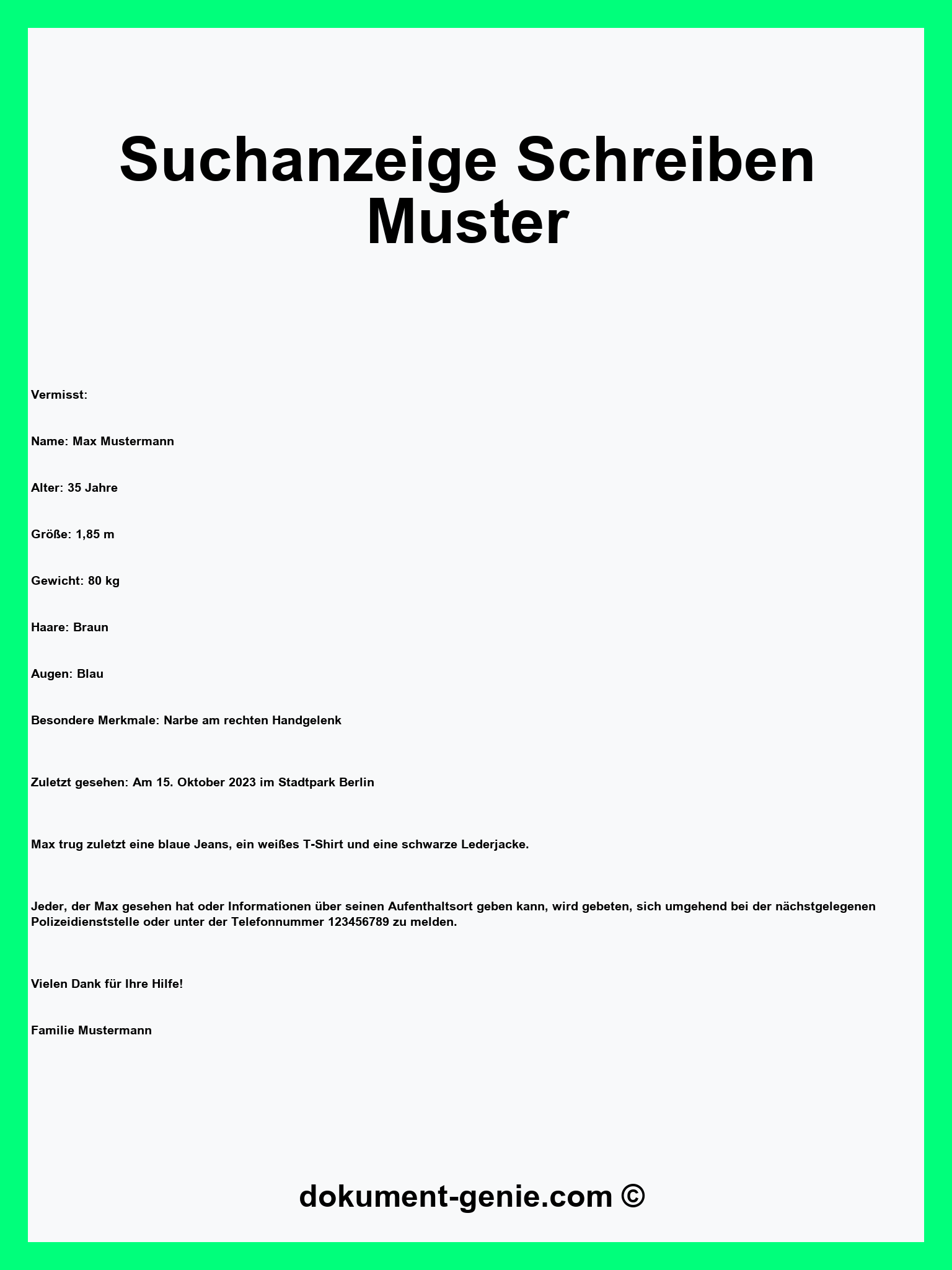 Suchanzeige Schreiben Muster - Word - PDF