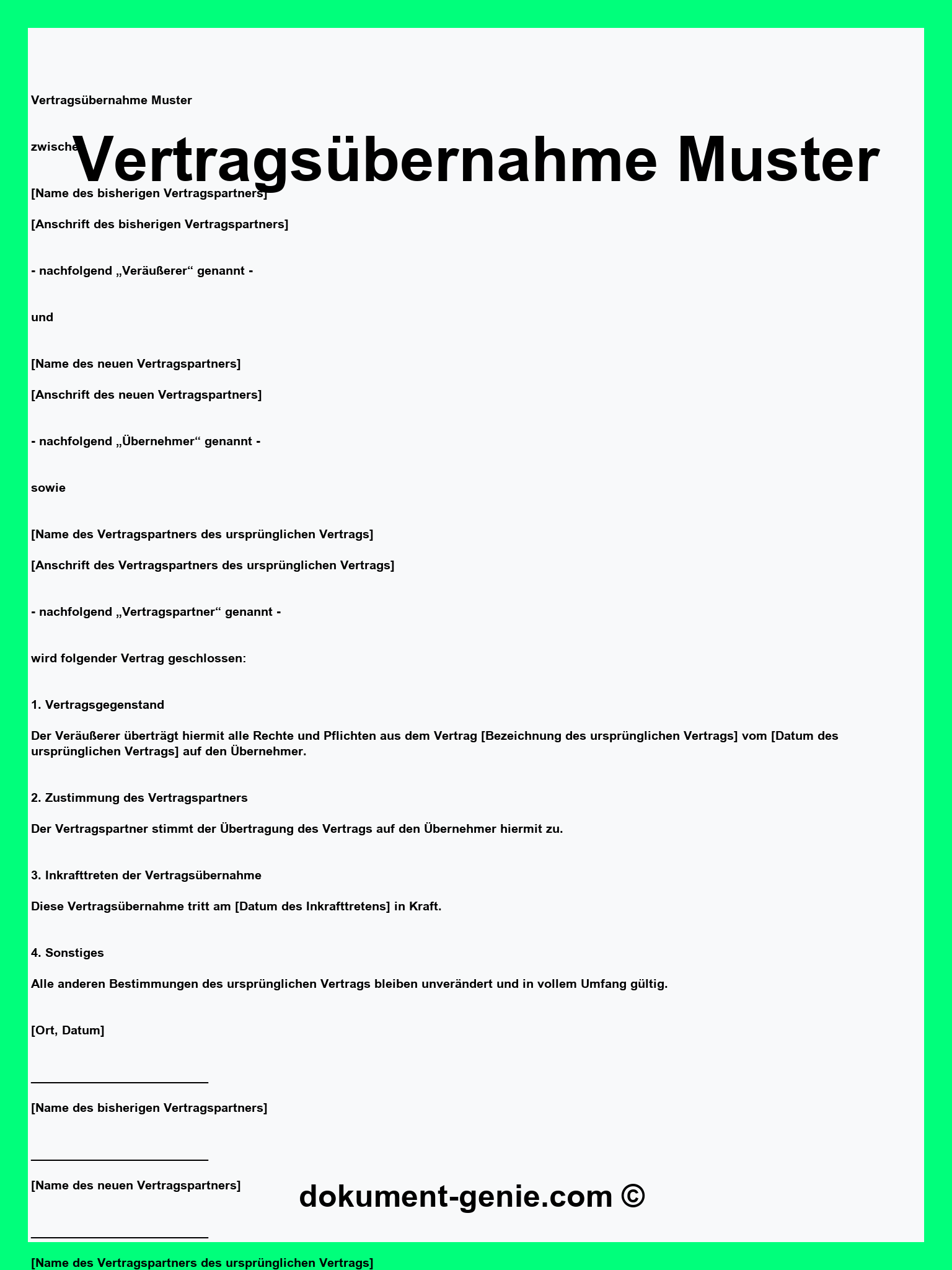Vertragsübernahme Muster - Word - PDF