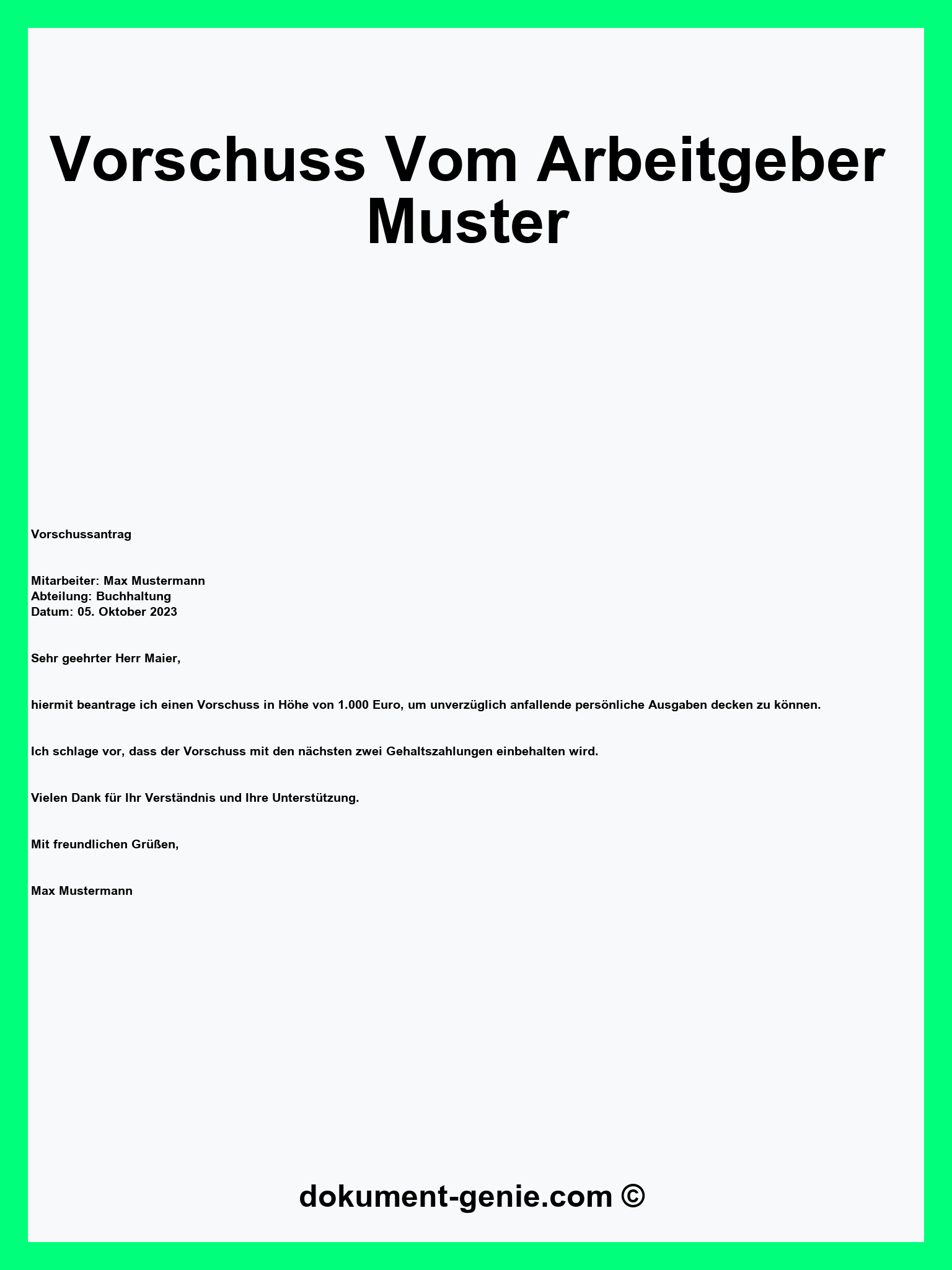 Vorschuss Vom Arbeitgeber Muster - Word - PDF