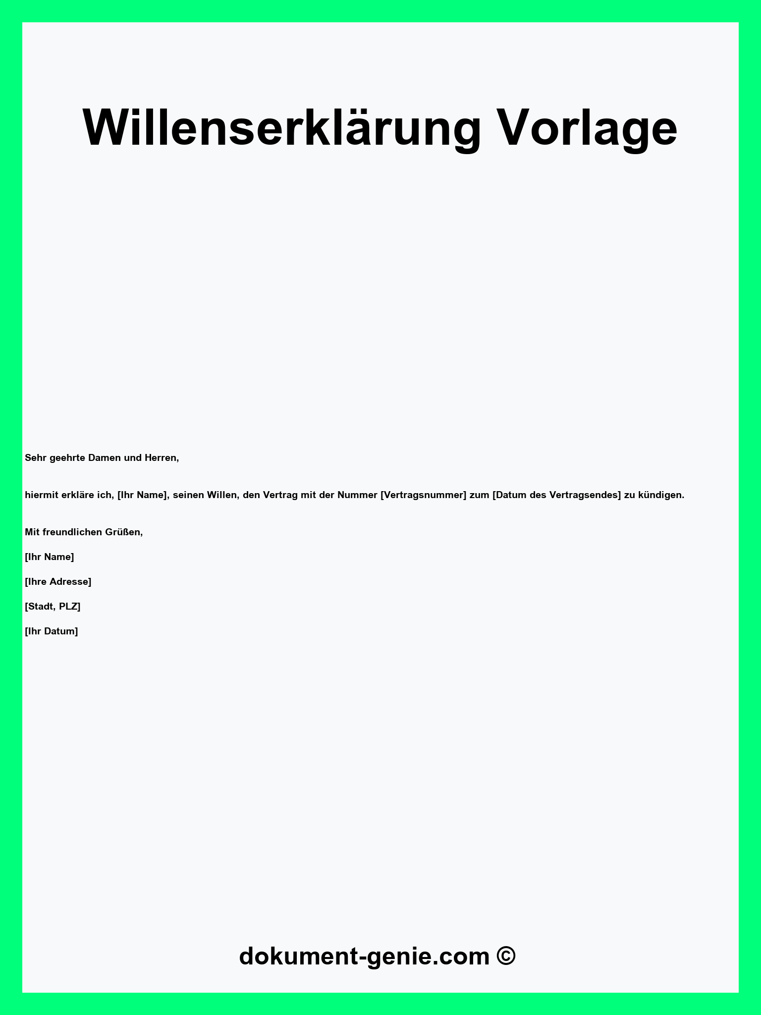 Willenserklärung Vorlage - PDF - Word